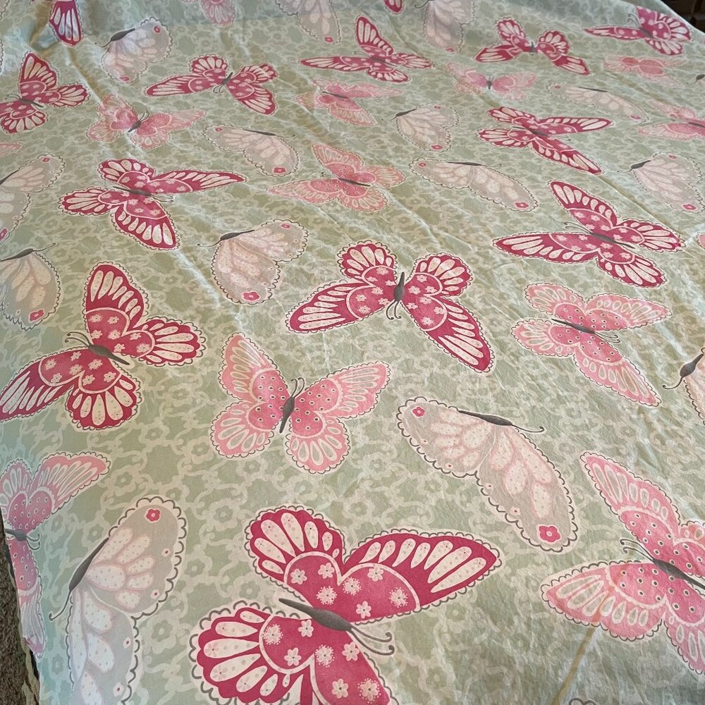 Pottery Barn Kids Sabrina TWIN Duvet Cover 100% Cotton Pink Butterflies on Green